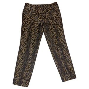 LOFT Black and Gold Patterned Julie Ankle Pants